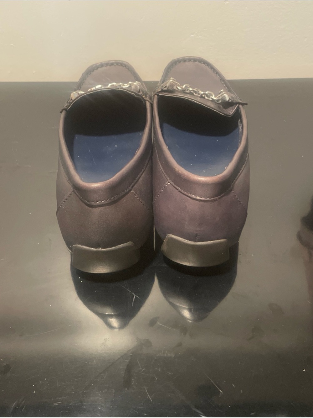 Lauren Ralph Lauren Women's Cayla Slip-On Loafers Leather Black Silver Chain 9 B - Picture 4 of 8